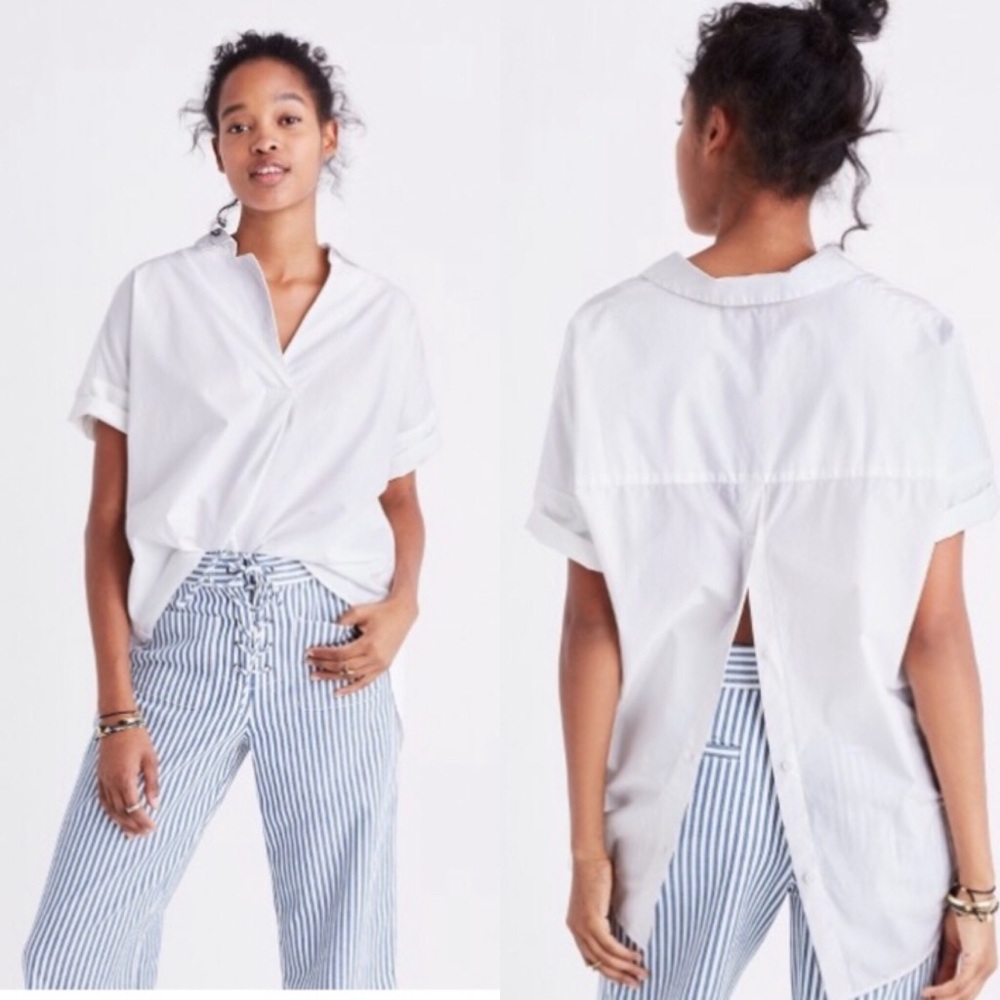 Madewell Courier Popover White Short Sleeve Shirt